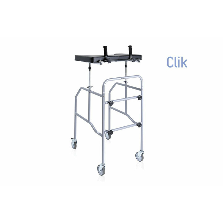 Teräksinen kokoontaitettava kävelyteline antibrakiaalisella pöydällä tukevaan liikkumiseen