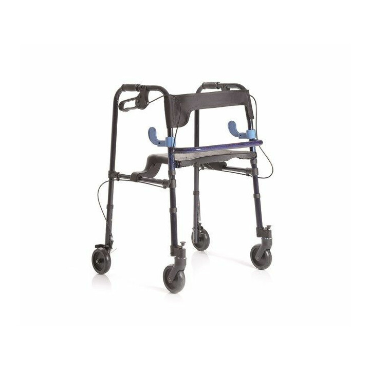 Tukeva taittuva rollaattori säädettävällä korkeudella ja istuimella