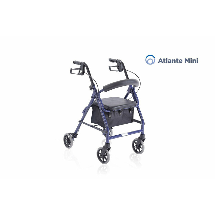 Kompakti taittuva alumiininen rollaattori pehmustetulla istuimella ja säädettävällä korkeudella