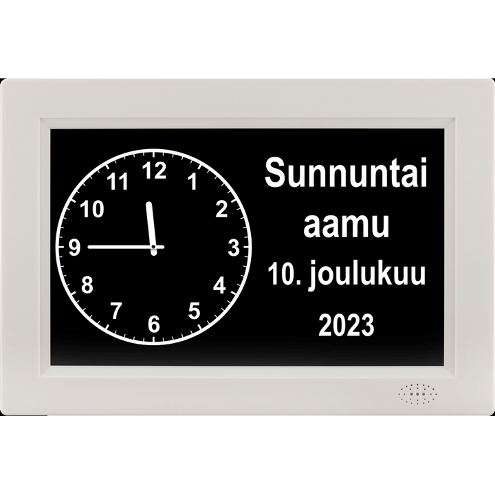 Selkeä vuorokaudenaikojen näyttö muokattavilla teksteillä