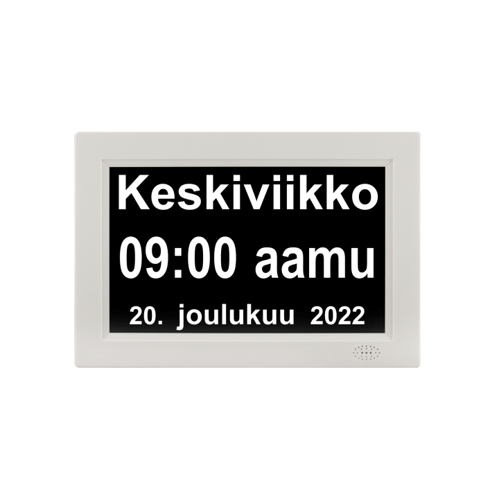 Selkeä vuorokaudenaikojen näyttö muokattavilla teksteillä