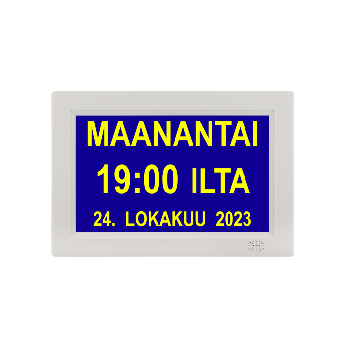 Selkeä vuorokaudenaikojen näyttö muokattavilla teksteillä