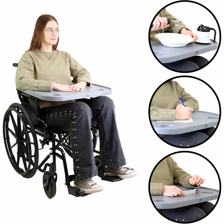 Irrotettava, kevyt pyörätuolin tarjotin juomatelineellä