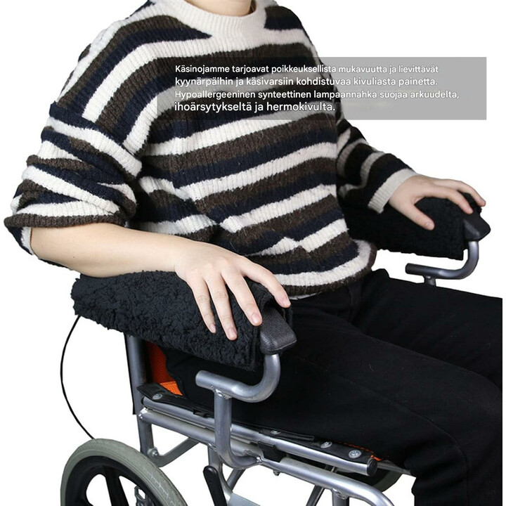 Pehmeät pyörätuolin käsinojasuojat lampaanvillavuorilla