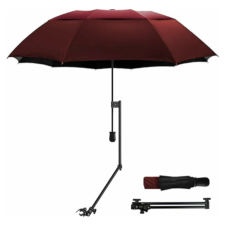 Kiinnitettävä, kevyt pyörätuolin ja rollaattorin sateenvarjo auringon, sateen ja lumen suojaksi