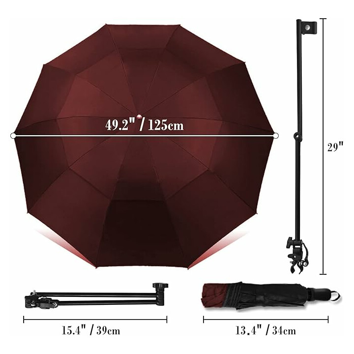 Kiinnitettävä, kevyt pyörätuolin ja rollaattorin sateenvarjo auringon, sateen ja lumen suojaksi