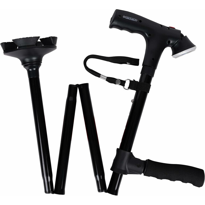 Kävelykeppi, jossa LED-valo, hälytys ja nelipäinen turvallinen pohja