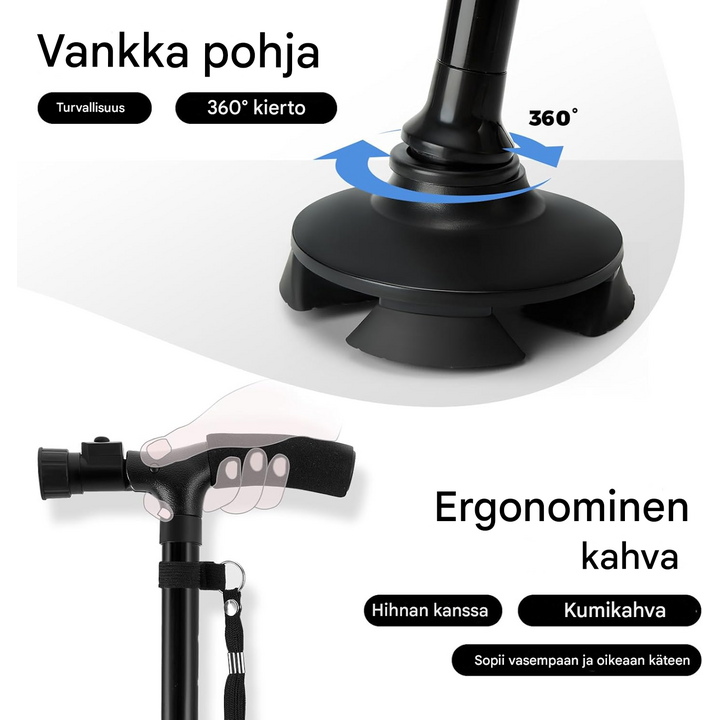 Taitettava kävelykeppi LED-valolla ja hälytyksellä