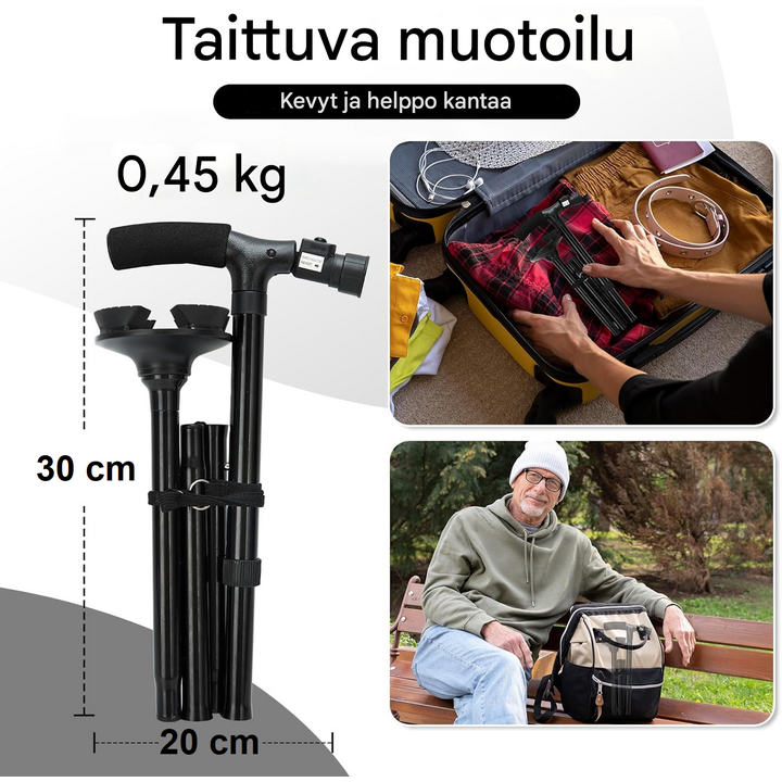 Taitettava kävelykeppi LED-valolla ja hälytyksellä