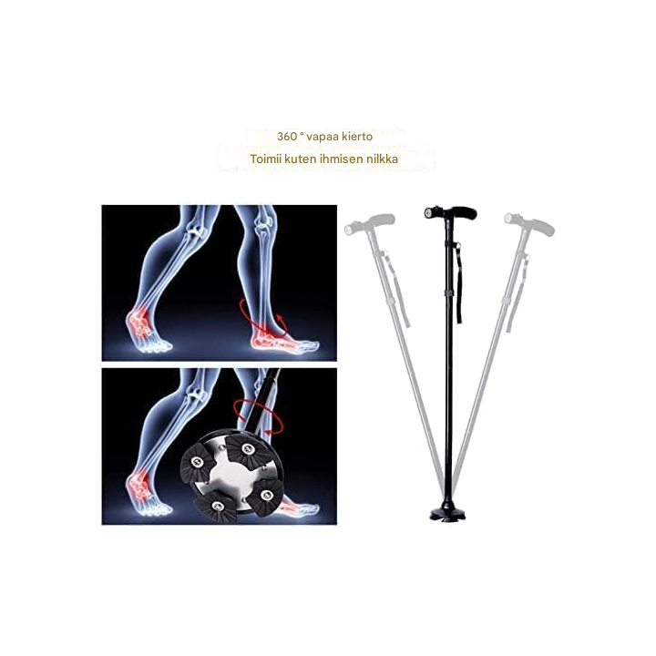 Taitettava kävelykeppi LED-valolla ja hälytyksellä