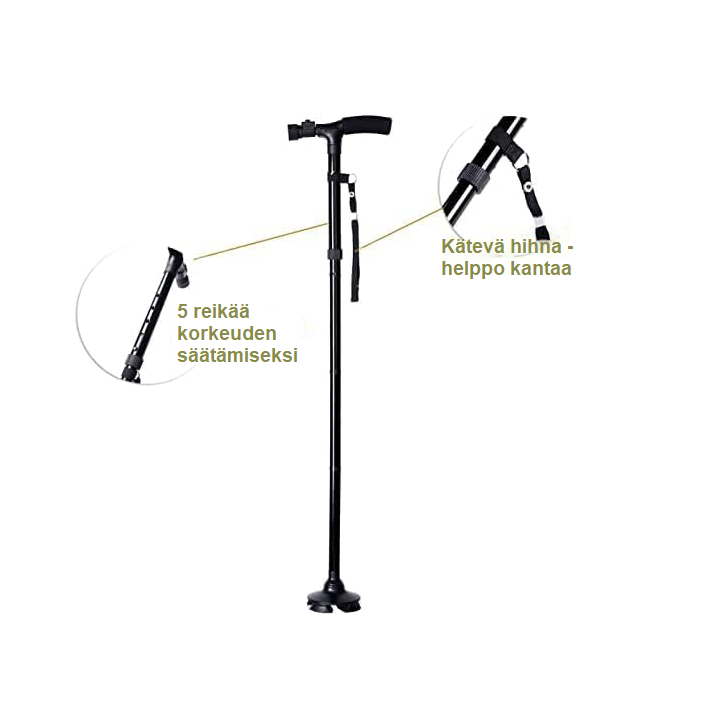 Taitettava kävelykeppi LED-valolla ja hälytyksellä