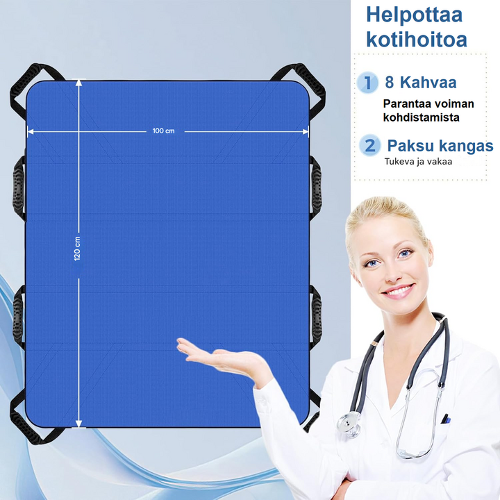 Kestävä siirtokangas vuoteesta siirtoon 8 kahvaa pestävä ja liukumaton