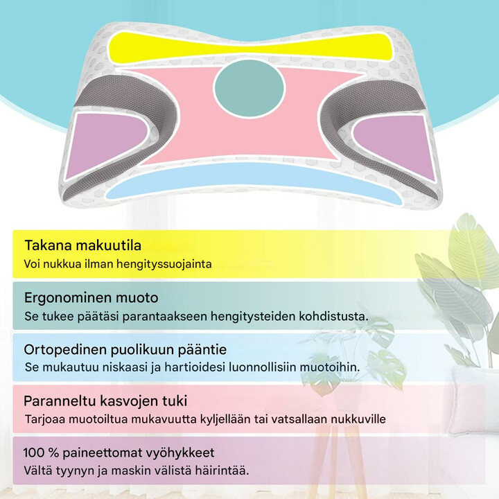 CPAP-maskin kanssa soveltuva uniapneatyyny