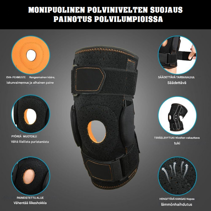 Säädettävä polvituki urheiluun ja nivelkipujen lievitykseen