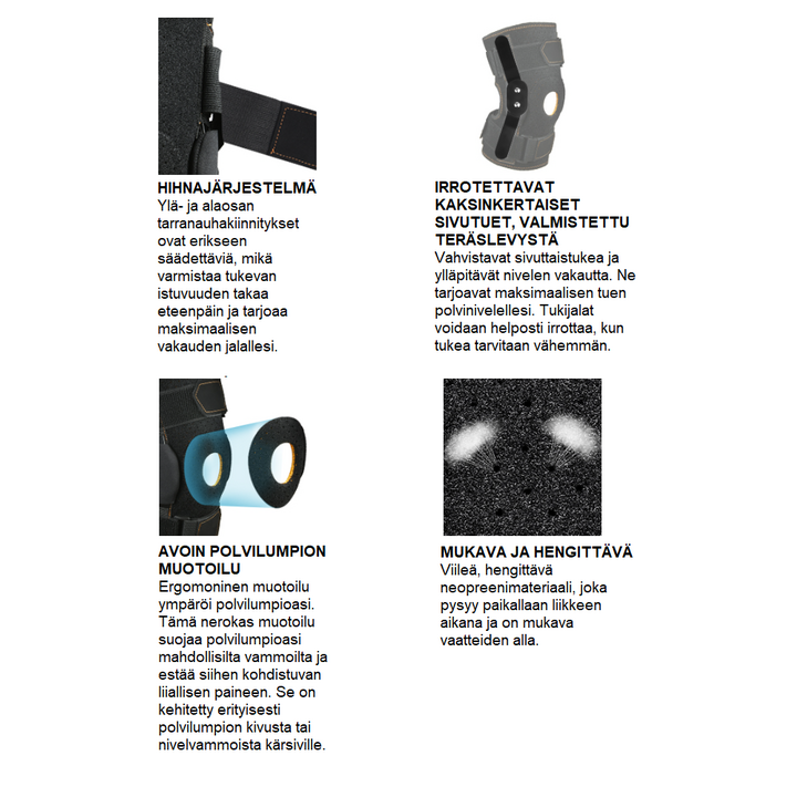 Säädettävä polvituki urheiluun ja nivelkipujen lievitykseen
