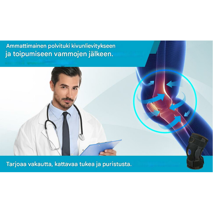 Säädettävä polvituki urheiluun ja nivelkipujen lievitykseen