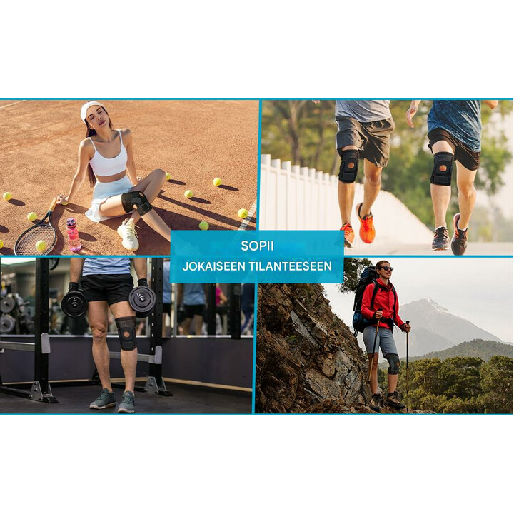 Säädettävä polvituki urheiluun ja nivelkipujen lievitykseen