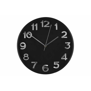 Tyylikäs musta seinäkello selkeillä suurilla numeroilla