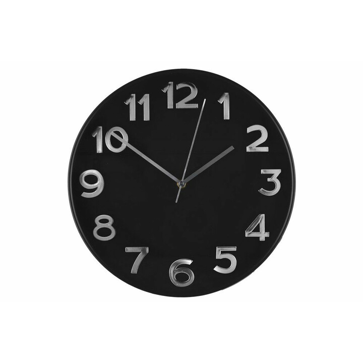 Tyylikäs musta seinäkello selkeillä suurilla numeroilla