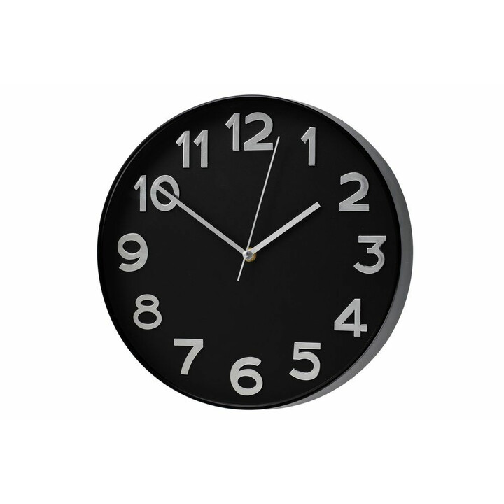 Tyylikäs musta seinäkello selkeillä suurilla numeroilla