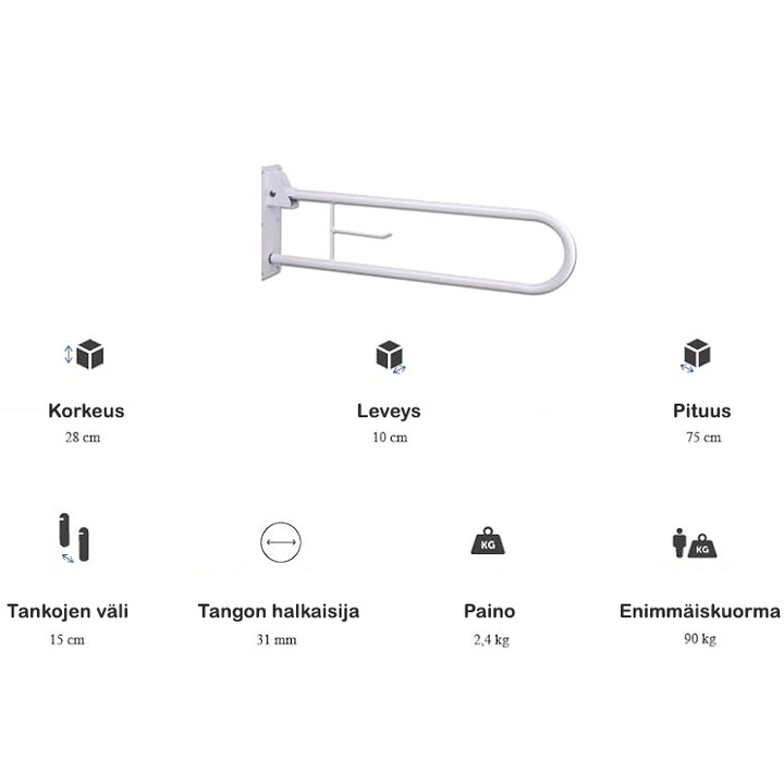 WC-istuimen tukikahva, seinäkiinnitteinen