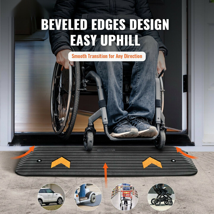 Kynnysramppi kumi 1" korkeus 113 x 24,1 x 2,5 cm 15 t kantavuus pyörätuolille ja ajoneuvoille