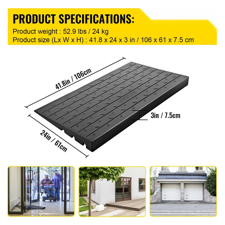 Kynnysramppi kumia 3 kanavaa 7,5 cm nousu 1000 kg musta