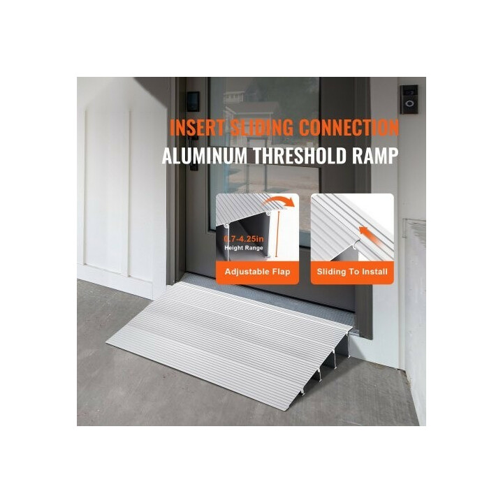 Kynnysramppi 4 cm, kantavuus 362,8 kg, säädettävä modulaarinen alumiiniramppi pyörätuoleille ja skoottereille