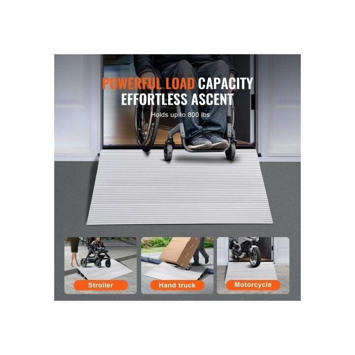 Kynnysramppi 4 cm, kantavuus 362,8 kg, säädettävä modulaarinen alumiiniramppi pyörätuoleille ja skoottereille