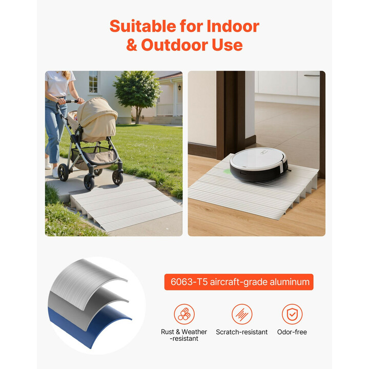 Kynnyssilta 138 mm nousulle pyörätuolille 363 kg 6-osainen alumiiniramppi SNPTV0