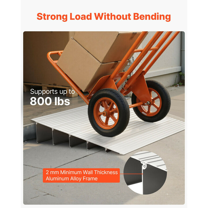 Alumiininen kynnyssilta 138 mm kynnykselle, 363 kg kantavuus, 5-osainen ramppi pyörätuoleille ja rollaattoreille