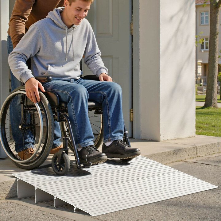 Ovikynnysramppi 115 mm nousu 6063-T5 alumiini 4 osaa 363 kg pyörätuolille ja rollaattorille