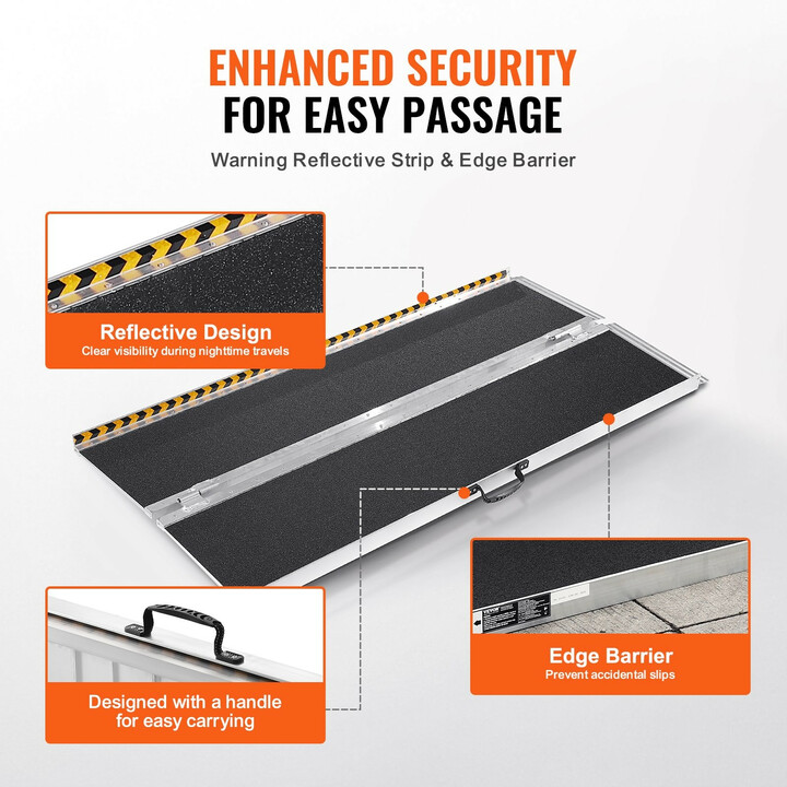 Kannettava taitettava pyörätuoliramppi 183 cm 363 kg alumiinia kynnyksille portaisiin oviaukkoihin