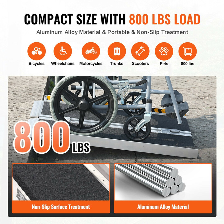 Taitettava pyörätuoliramppi 91,4 cm 363 kg alumiinia liukuestepinta kynnyksille ja portaisiin