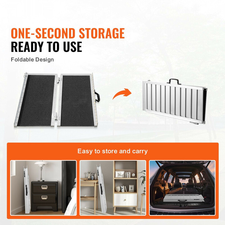 Taitettava pyörätuoliramppi 61 cm 362,9 kg alumiini liukuestepinta portaille ja kynnyksille