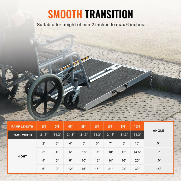 Taitettava pyörätuoliramppi 61 cm 362,9 kg alumiini liukuestepinta portaille ja kynnyksille