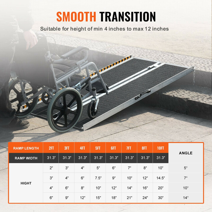 Kannettava taittuva pyörätuoliramppi 121,9 cm 363 kg alumiinia liukumaton kotiportaisiin ja kynnyksille