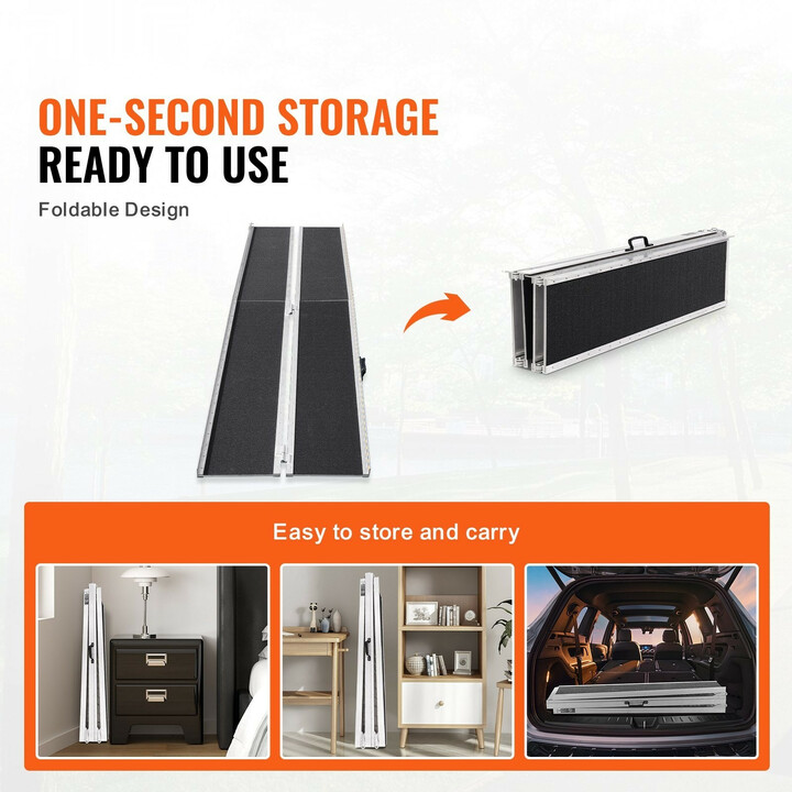 Taitettava pyörätuoliramppi 305 cm 363 kg alumiini liukuestepinta kynnyksille ja portaisiin