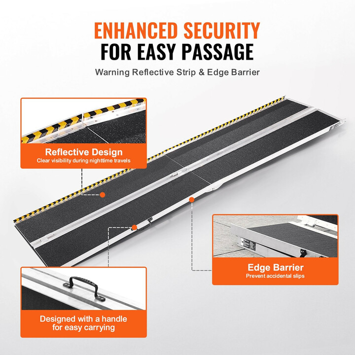 Taitettava pyörätuoliramppi 305 cm 363 kg alumiini liukuestepinta kynnyksille ja portaisiin