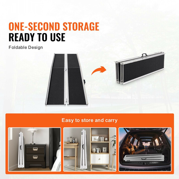 Taitettava pyörätuoliramppi 243,8 cm 363 kg alumiini liukueste kotiportaisiin ja kynnyksille