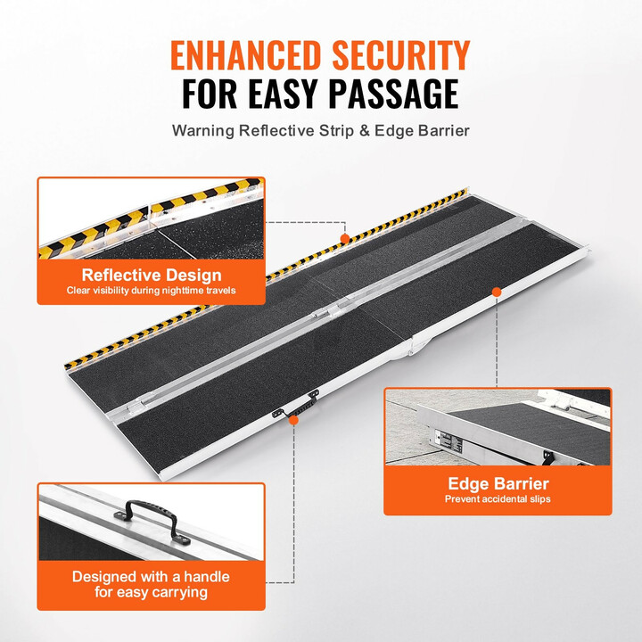 Taitettava pyörätuoliramppi 243,8 cm 363 kg alumiini liukueste kotiportaisiin ja kynnyksille