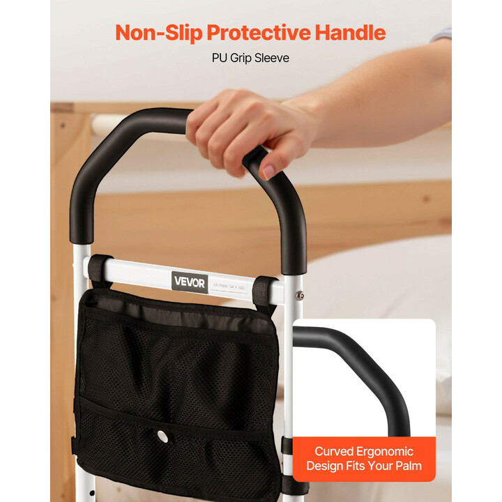 Sängynlaita aikuisille LQX-110055, säädettävä tukikaide, hiiliteräs, musta/valkoinen, kantavuus 136 kg