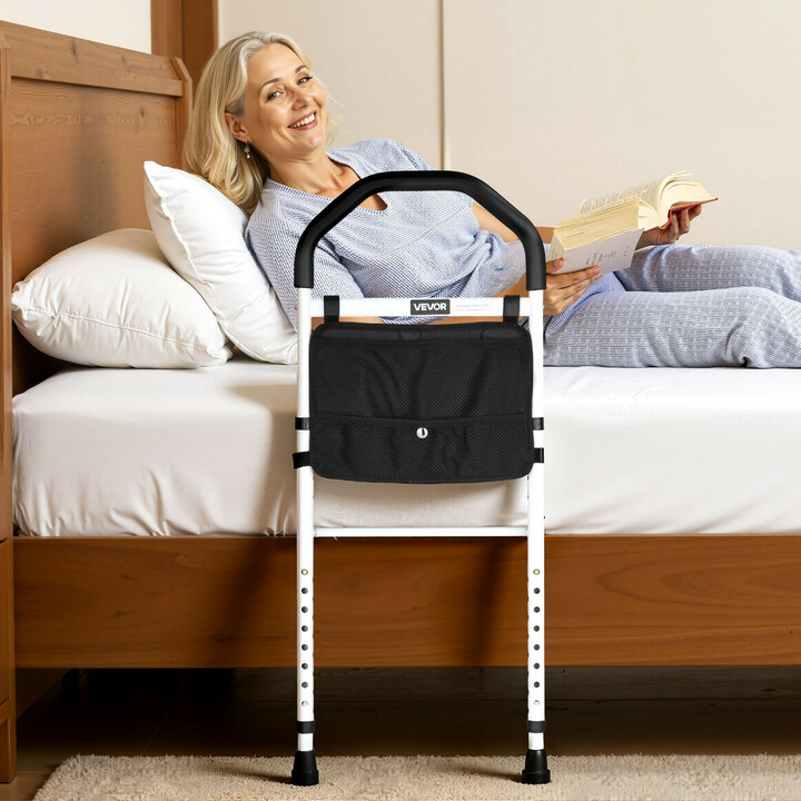 Sängynlaita aikuisille LQX-110055, säädettävä tukikaide, hiiliteräs, musta/valkoinen, kantavuus 136 kg