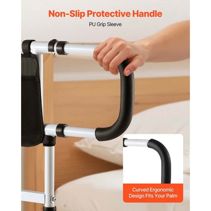 Sängynlaita ikääntyneille, taittuva ja jatkettava turvalaita, säädettävä hiiliterästä, PU-kahva, kantavuus 136 kg