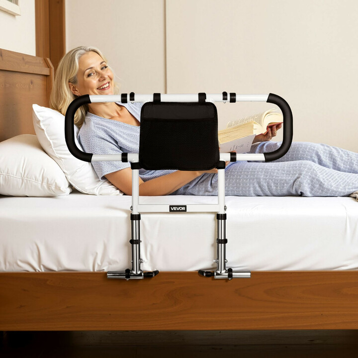 Sängynlaita ikääntyneille, taittuva ja jatkettava turvalaita, säädettävä hiiliterästä, PU-kahva, kantavuus 136 kg