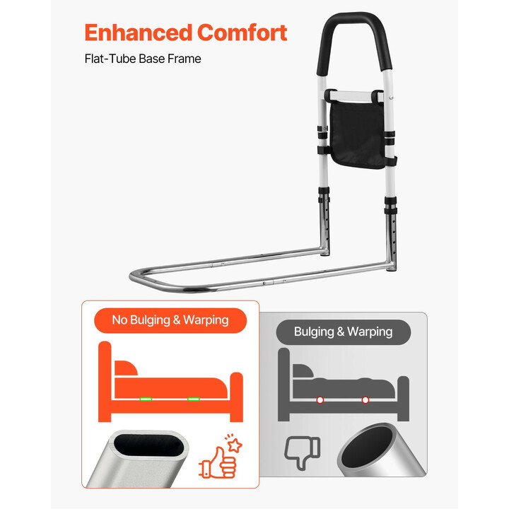 Säädettävä sängynlaita iäkkäille, hiiliteräsrunko, PU-kahva, kantavuus 136 kg