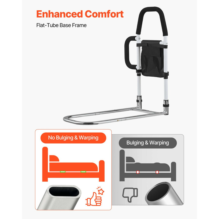 Säädettävä sängynlaita aikuisille, hiiliteräs, PU-kahva, max 136 kg, sopii king, queen, full ja twin -sängyille