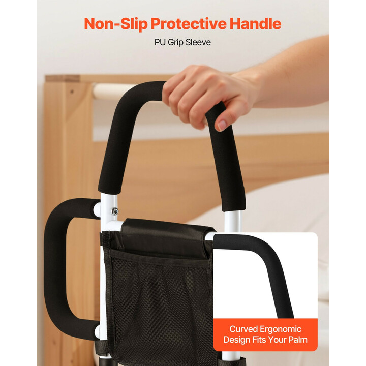 Säädettävä sängynlaita aikuisille, hiiliteräs, PU-kahva, max 136 kg, sopii king, queen, full ja twin -sängyille