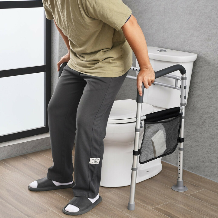 WC-turvakaide, taittuva alumiiniseos, säädettävä korkeus ja leveys, liukuestojalat, max 300 lb, sopii senioreille ja toipilaille