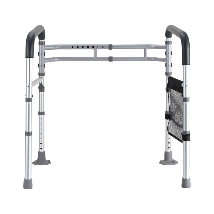 WC-turvakaide, taittuva alumiiniseos, säädettävä korkeus ja leveys, liukuestojalat, max 300 lb, sopii senioreille ja toipilaille